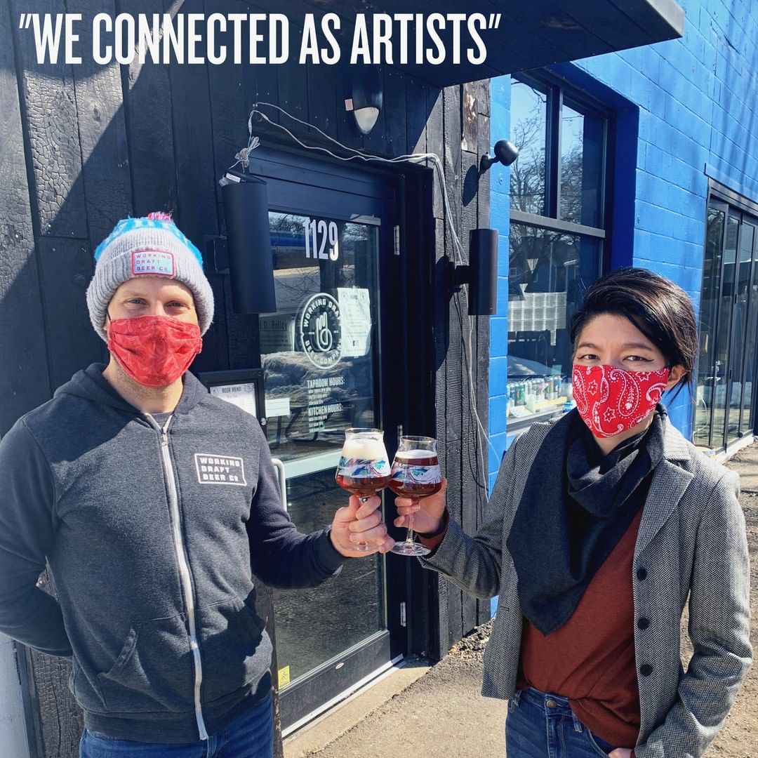 Ryan and Jenie 3rd anniversary glassware featuring mural