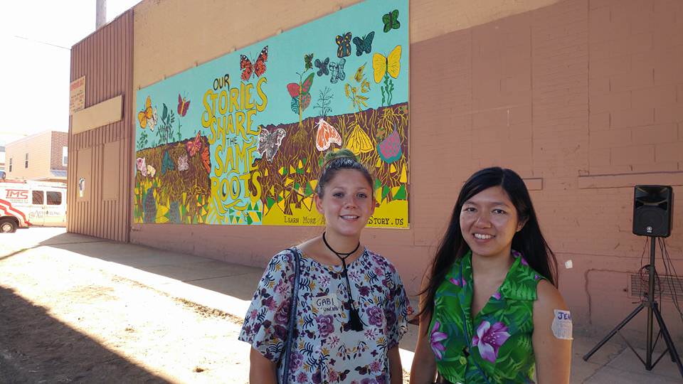 Large Mural with Butterflies and Tree Roots