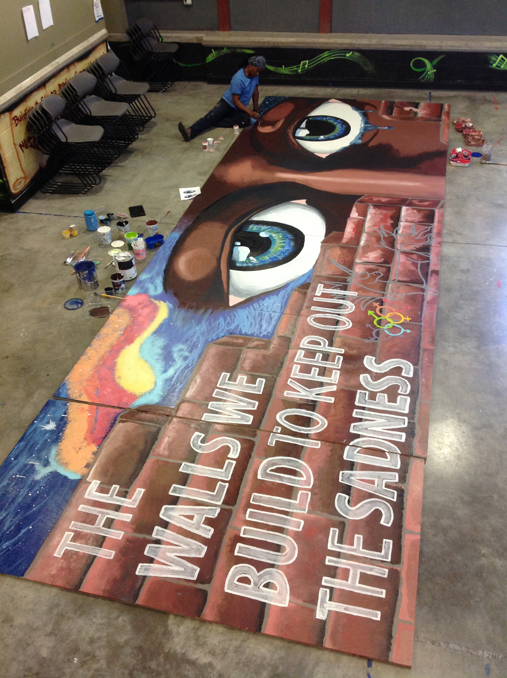 Overview of Mural about Violence and Teen Suicide