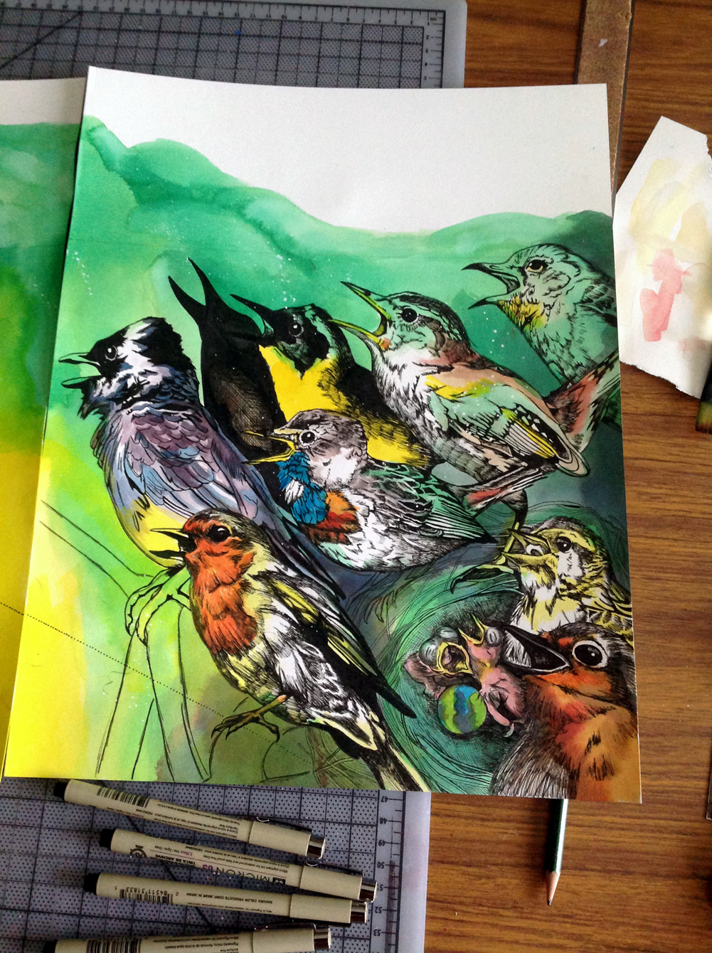 Close-Up of Birds Singing Painting for Mural