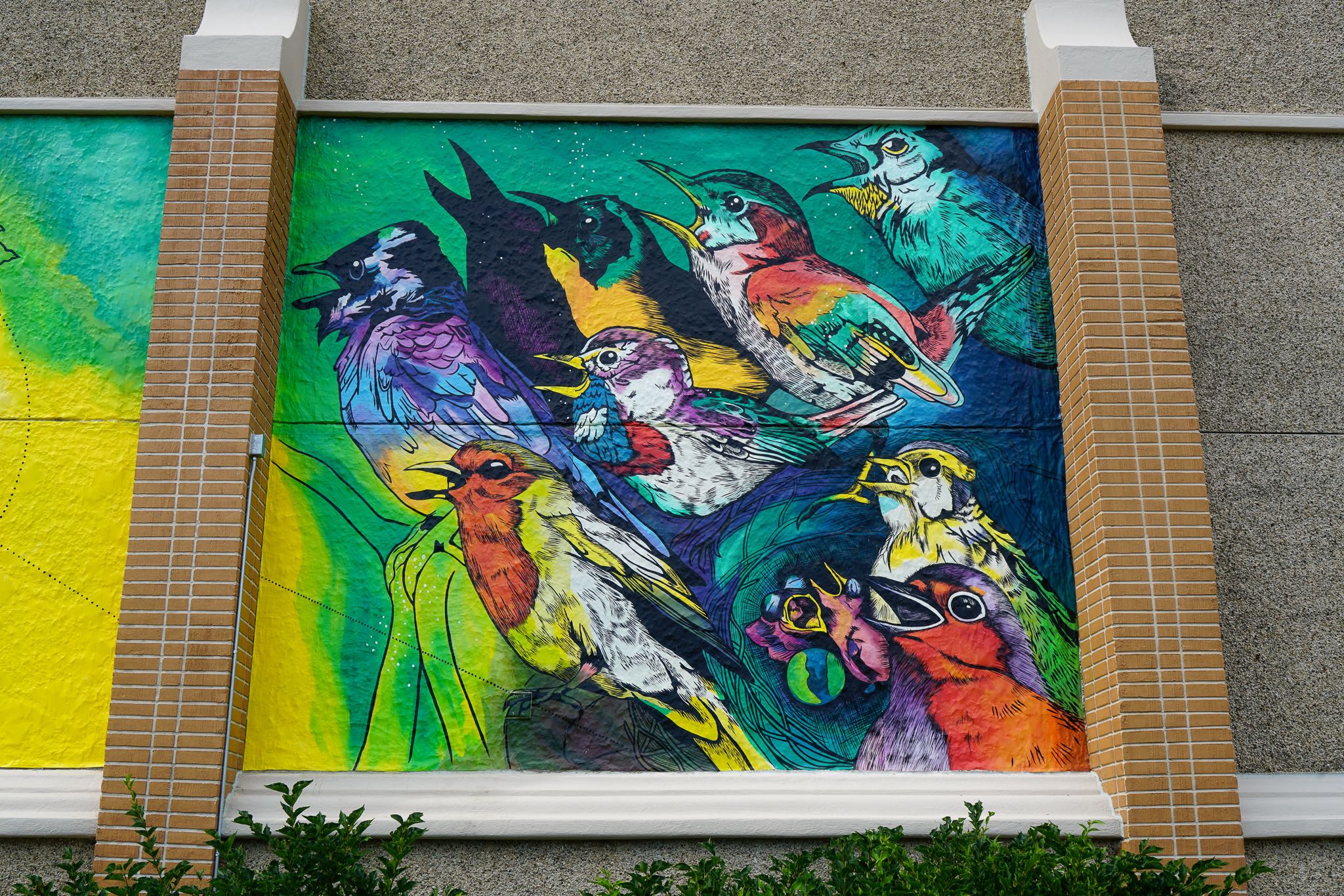 Giant Mural at Lutheran Church with Birds