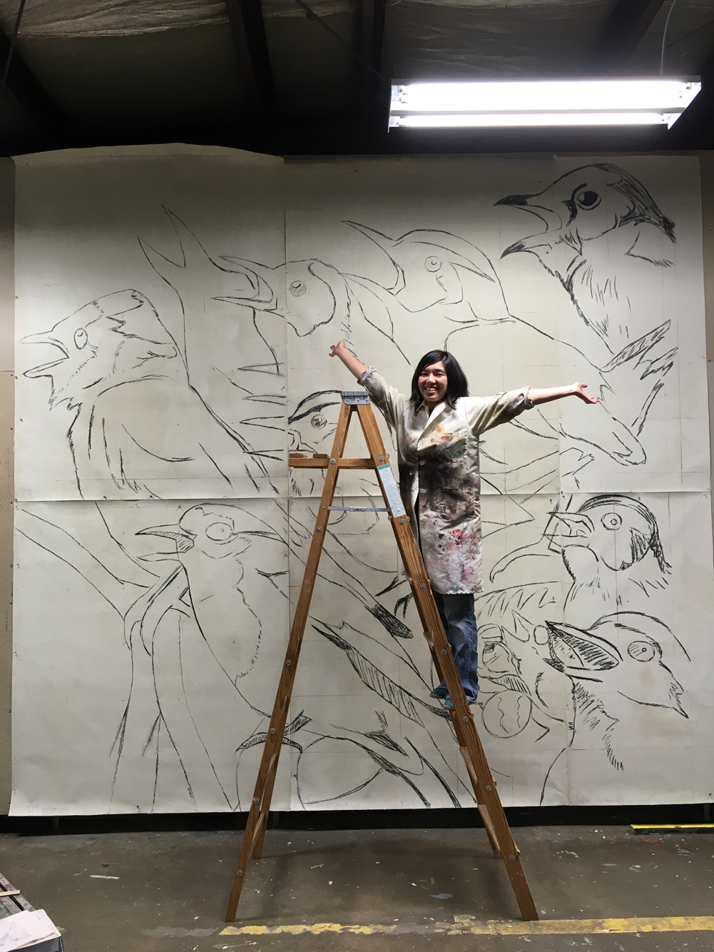 Giant Mural at Lutheran Church with Birds